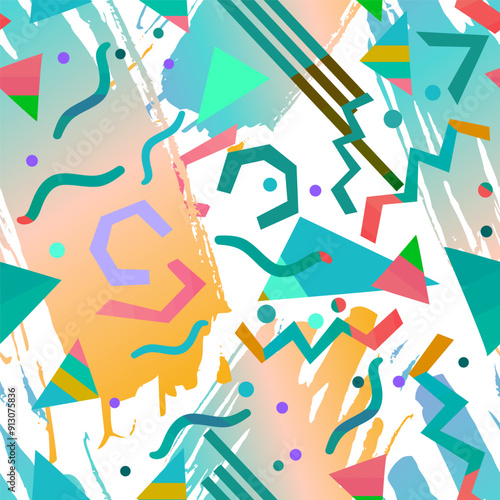Retro vintage 80s or 90s fashion style abstract seamless pattern background. ...