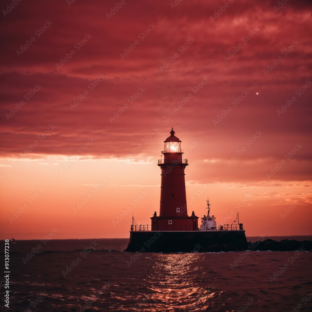 Lighthouse surrounded by water at sunset Lighthouse surrounded by water at sunset