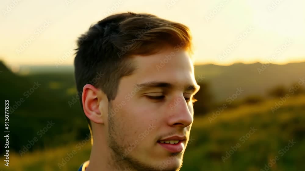 A young man stands bathed in warm sunlight, surrounded by the tranquility of nature, embodying peace and contemplation during the early evening. A young man stands bathed in warm sunlight, surrounded by the tranquility of nature, embodying peace and contemplation during the early evening.