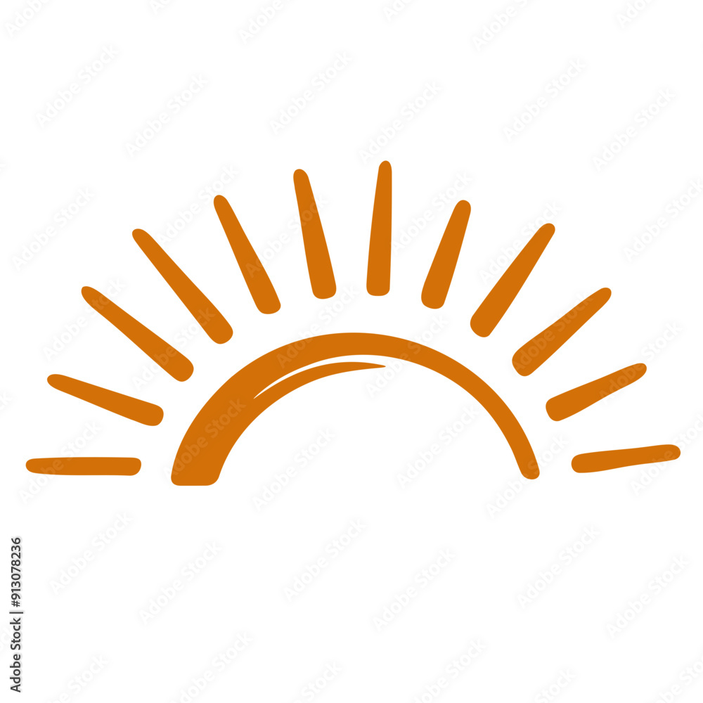 An orange sun with radiating rays against a white background An orange sun with radiating rays against a white background