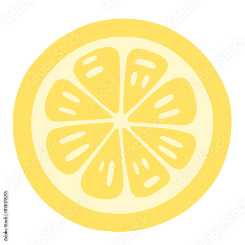 A close-up illustration of a yellow lemon slice with a bright, vibrant color and a simple, stylized design