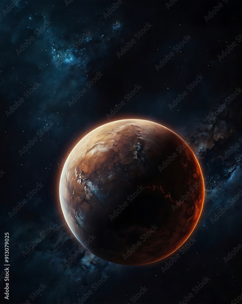A single planet in endless dark space background illustration, concept of astronomy and fantasy space landscape A single planet in endless dark space background illustration, concept of astronomy and fantasy space landscape