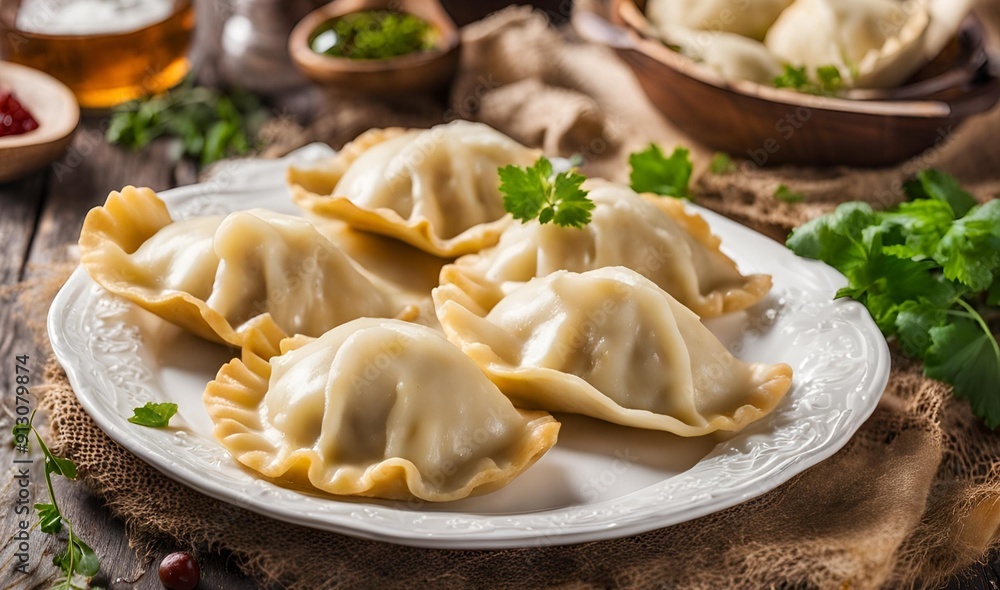 Pierogi, Traditional dumplings made by wrapping savory or sweet fillings in dough, then boiling them until tender. These versatile treats offer a comforting flavorful experience. Pierogi, Traditional dumplings made by wrapping savory or sweet fillings in dough, then boiling them until tender. These versatile treats offer a comforting flavorful experience.