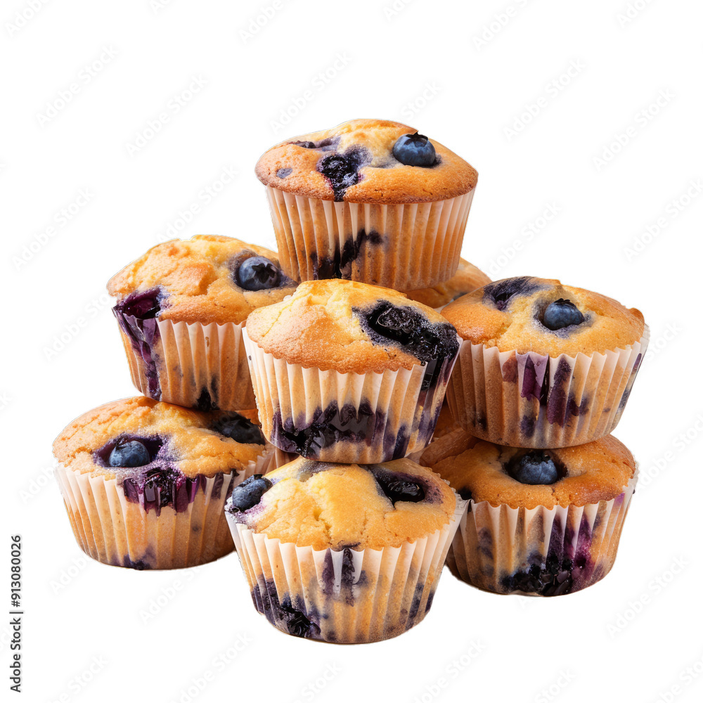 Freshly baked blueberry muffins piled up on a white background Freshly baked blueberry muffins piled up on a white background