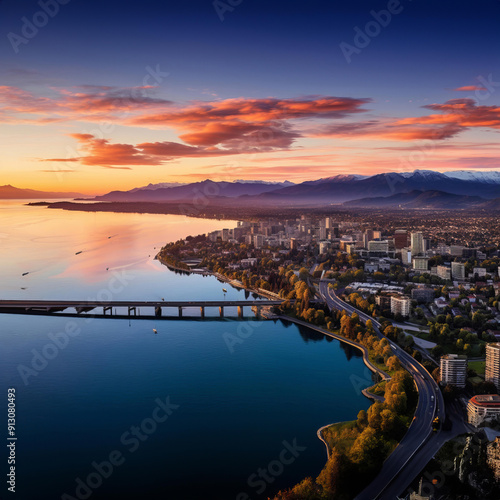 Bird's-eye view of Shkodra, Albania, featuring the urban environment and picturesque surroundings. photo