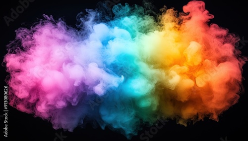 Multicolored smoke puff cloud design elements on a dark background