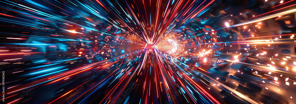 Dynamic Neon Light Tunnel with Vibrant Streaks and Sparks Dynamic Neon Light Tunnel with Vibrant Streaks and Sparks