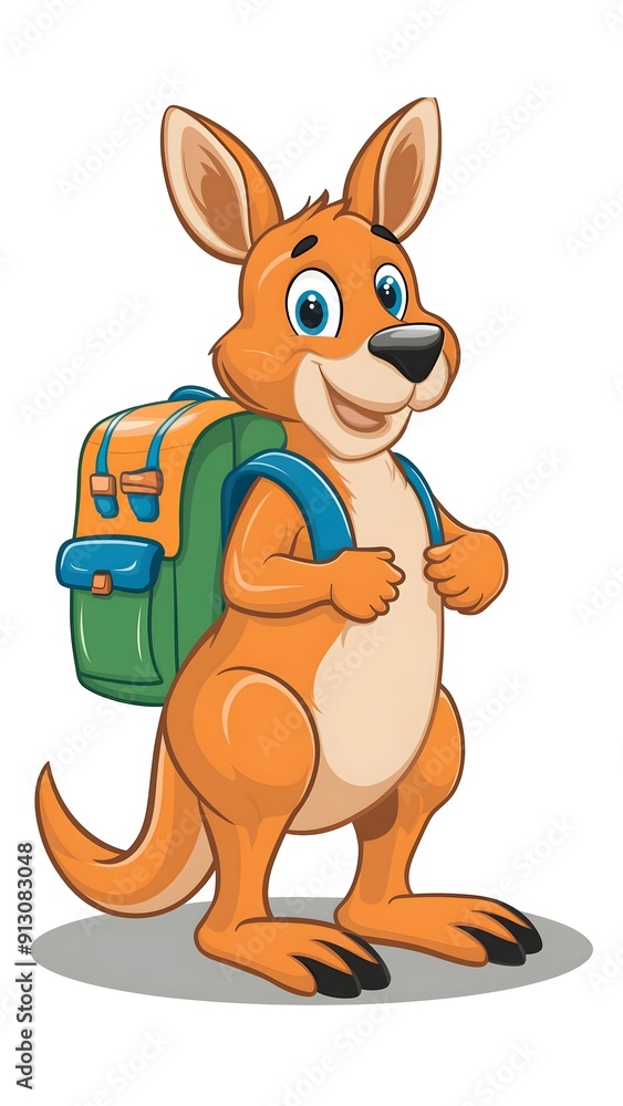 Kangaroo with a backpack goes to school Kangaroo with a backpack goes to school