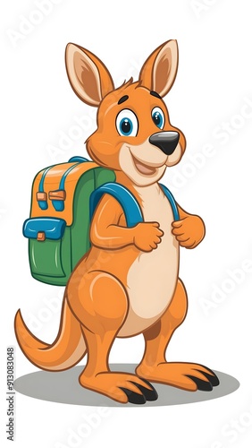 Kangaroo with a backpack goes to school photo