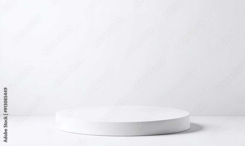 Modern white round pedestal for product display. Generative ai. Modern white round pedestal for product display. Generative ai.