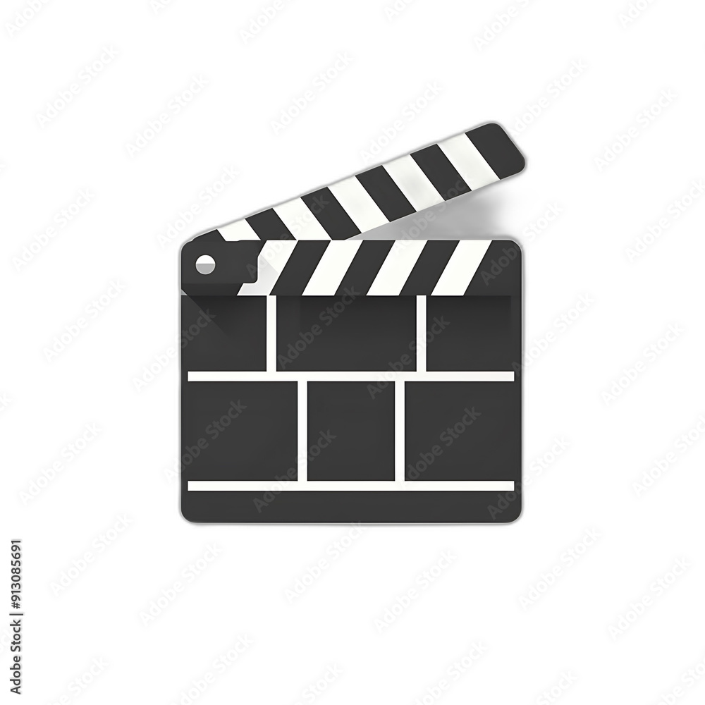 Fototapeta premium Modern Minimalist Movie Clapboard Flat Icon in Black and White Style with Subtle Shadows V6
