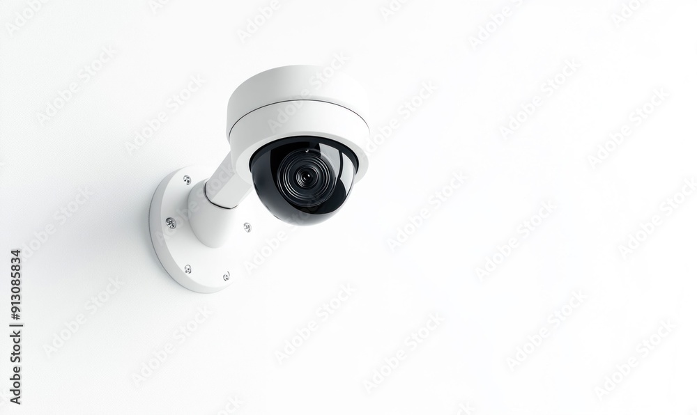 Modern Security Camera on White Wall. Generative ai. Modern Security Camera on White Wall. Generative ai.