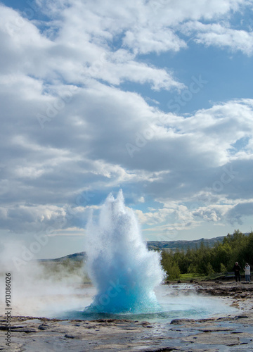 Eruption of a Geysir in Iceland in a hyperthermia area 