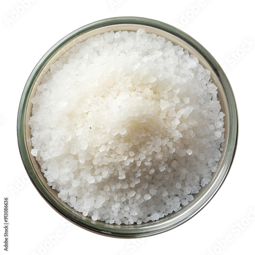 top view of salt on clear glass bolw isolated transparent background photo