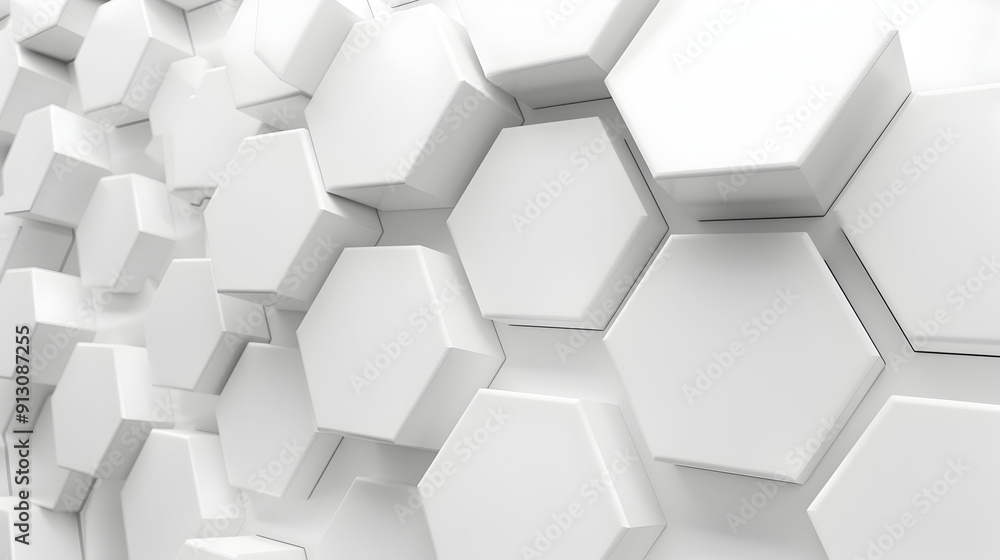 Futuristic White Wall High Tech 3D Render of Hexagons Tile Pattern. Futuristic White Wall High Tech 3D Render of Hexagons Tile Pattern.