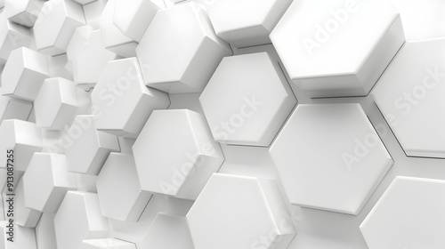 Futuristic White Wall High Tech 3D Render of Hexagons Tile Pattern.