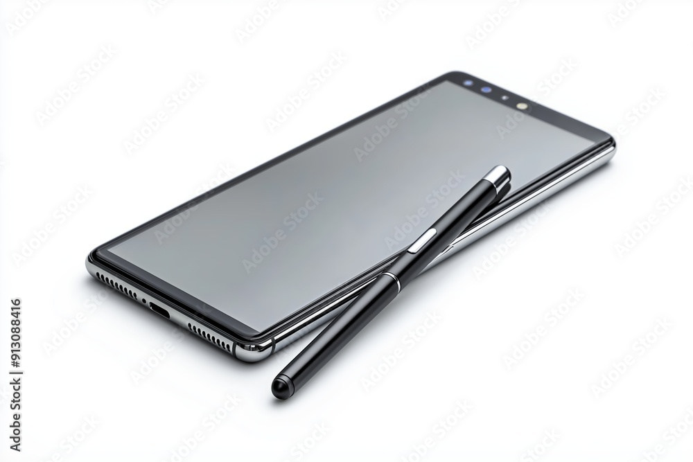 Smartphone with stylus pen, side view, isolated on white background, sleek design, modern technology, mockup, high-tech device, copy space
Smartphone with stylus pen, side view, isolated on white background, sleek design, modern technology, mockup, high-tech device, copy space