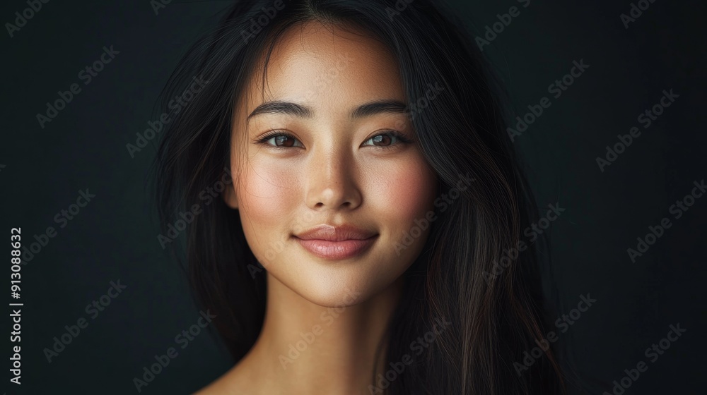A woman with long black hair and a smile on her face A woman with long black hair and a smile on her face