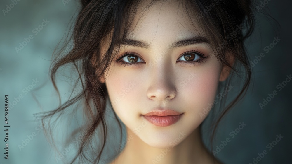 A woman with dark hair and brown eyes is smiling A woman with dark hair and brown eyes is smiling