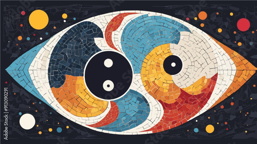 Simple Mosaic Ying Yang Icon - Ying Yang Vector Illustration