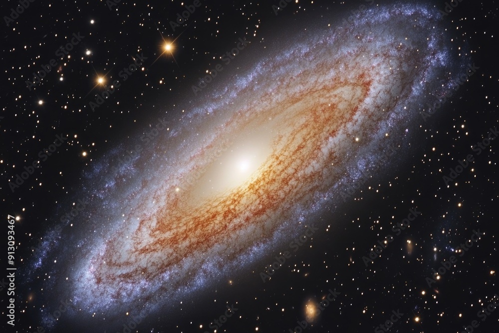 Naklejka premium A spiral galaxy with a bright core surrounded by vast darkness