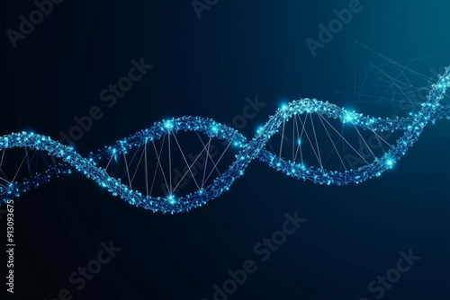 Futuristic DNA double helix on a blue digital background, representing modern genetic technology