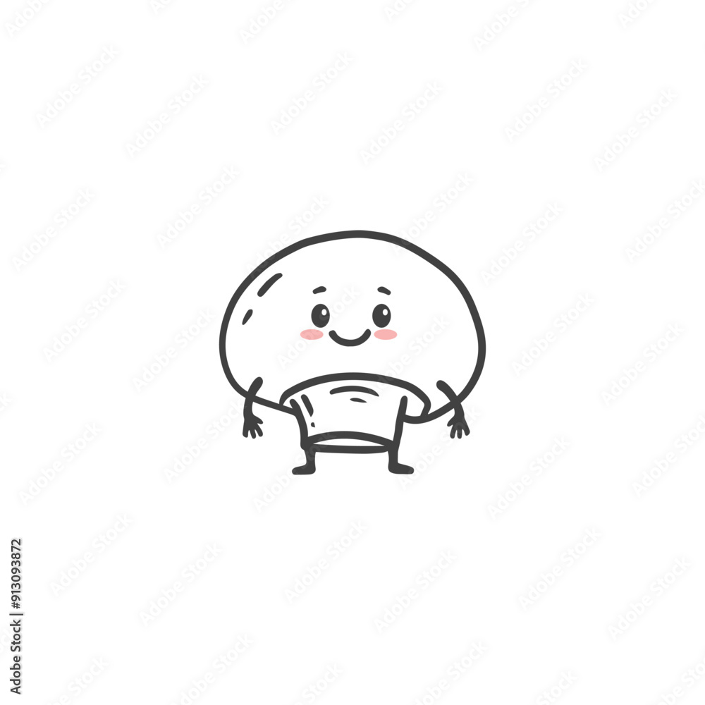  Cartoon champignon mushroom. Cute character vegetable isolated on white background. Doodle style. Vector