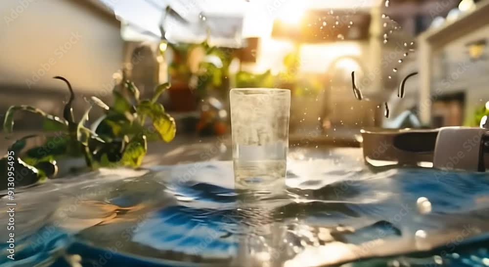 Highlighting the significance of clean safe drinking water glas with advanced filtration nature. Concept Clean Water Access, Safe Drinking Water, slow motion blur Water splash , Public Health