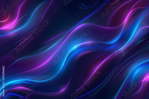 abstract background with neon blue and purple shapes, glowing lines, blurred edges, dark background, simple shapes, smooth curves, light rays, gradient effect, vector illustration, 3d render, high res