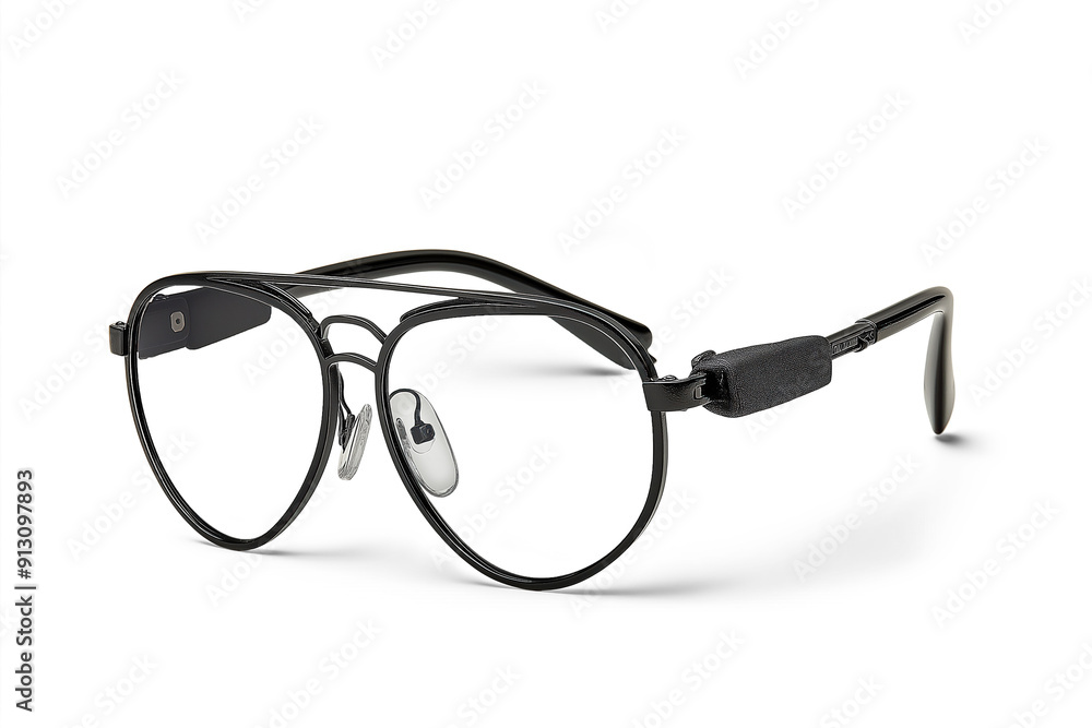 Stylish black aviator glasses with transparent lenses on png background Stylish black aviator glasses with transparent lenses on png background
