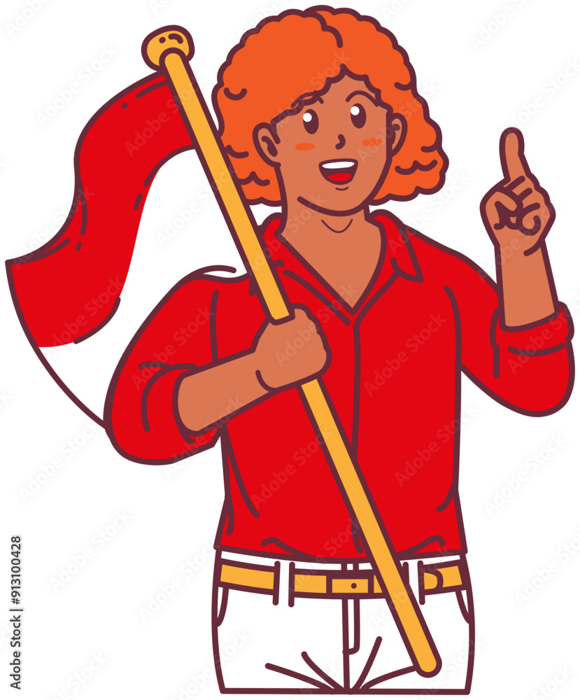 A black woman carries the Indonesian flag, happy Indonesian independence day A black woman carries the Indonesian flag, happy Indonesian independence day