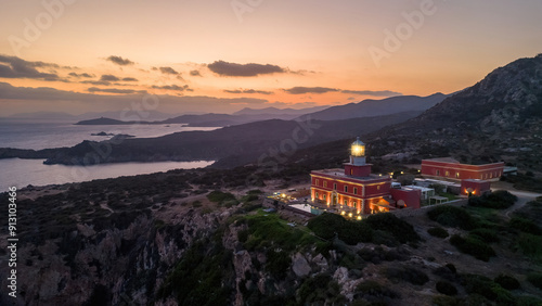 Shot from above the sea in Sardinia with the Spartivento lighthouse photo