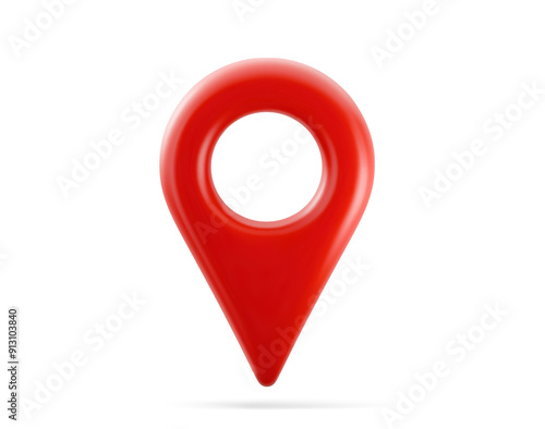 Red realistic 3D map pin pointer icon. Isolated on a white background. Vector illustration.