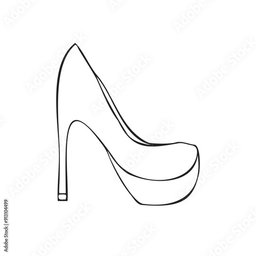 Vector hand drawn sketch doodle outline female high heel shoe isolated on white background