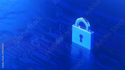 Digital padlock on blue tech background representing cybersecurity, data protection, and privacy in modern technology. photo