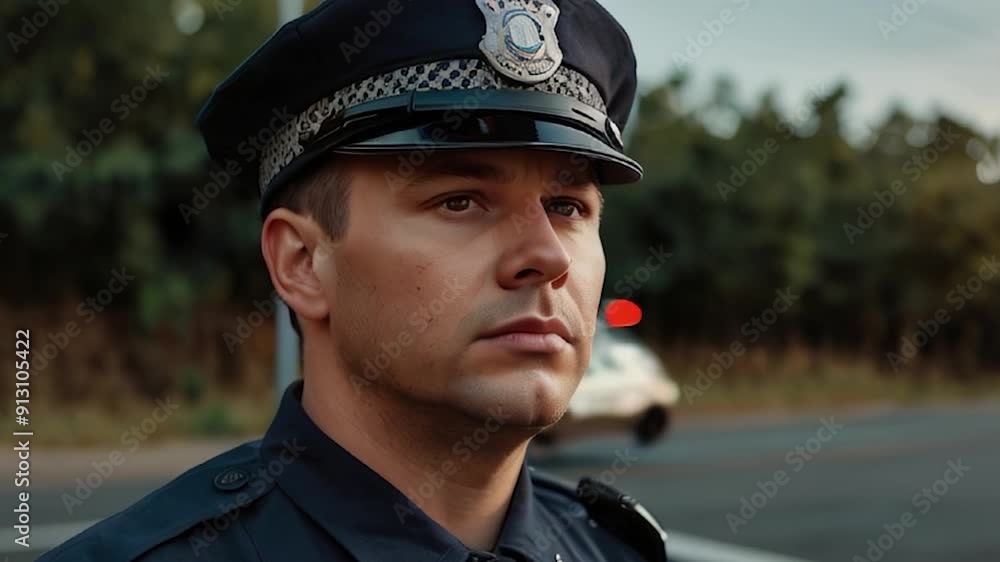 Close-Up Portrait of a Police Officer on Duty Close-Up Portrait of a Police Officer on Duty