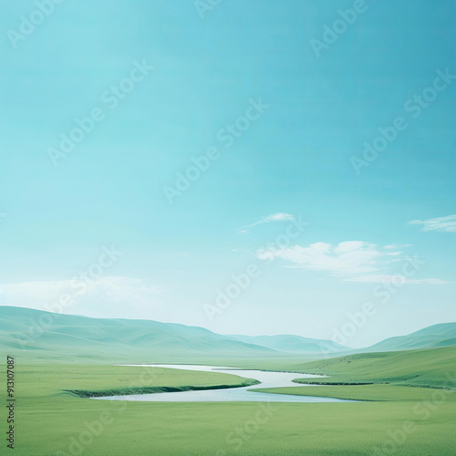 A serene green field featuring a small lake at its center, surrounded by lush grass and natural beauty.