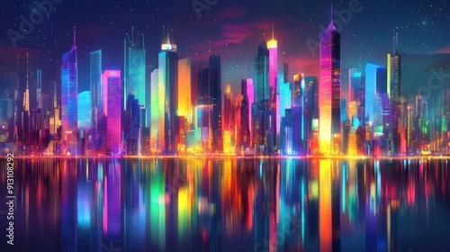 Colorful City Skyline at Dusk Wallpaper