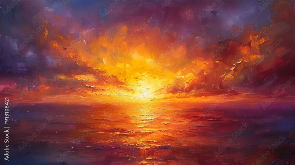 Fototapeta premium sunset in oil painting