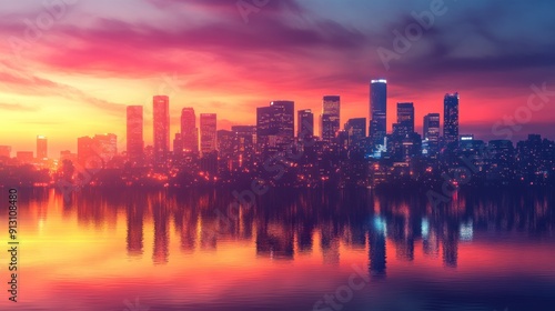 Colorful City Skyline at Dusk Wallpaper