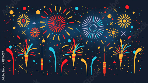 stylized representation of firecrackers, using linear elements and minimal colors, to capture the excitement and celebration of Chinese New Year photo