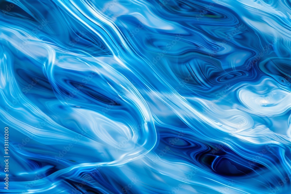 Fototapeta premium The image is a blue and white abstract painting of water. The blue and white colors create a calming and serene mood, while the abstract nature of the painting adds a sense of movement and energy