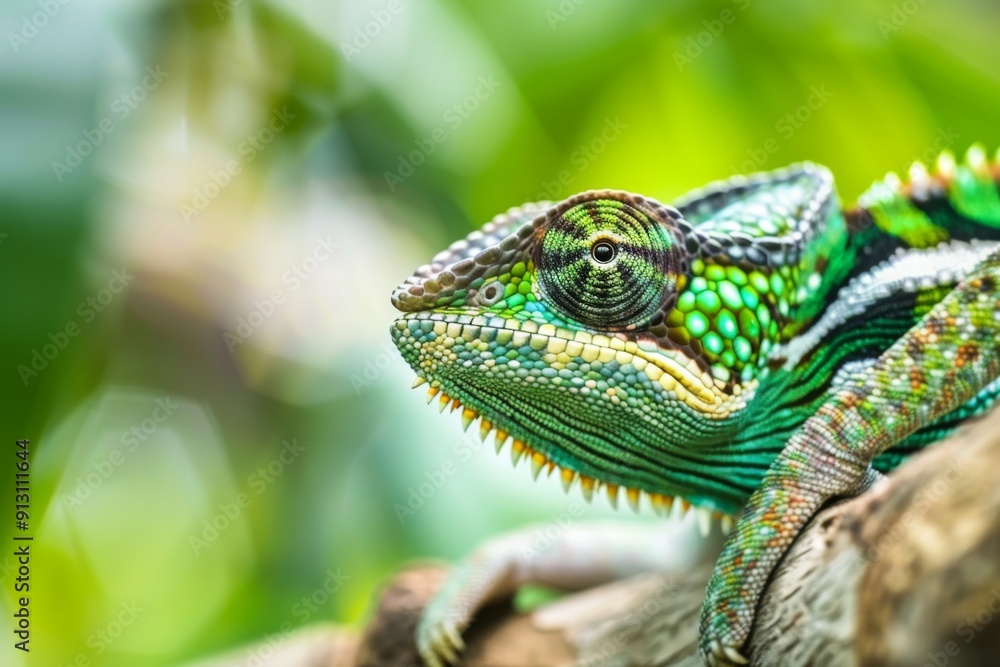 A green and yellow lizard with a green head and a green and yellow body. The lizard is laying on a branch A green and yellow lizard with a green head and a green and yellow body. The lizard is laying on a branch