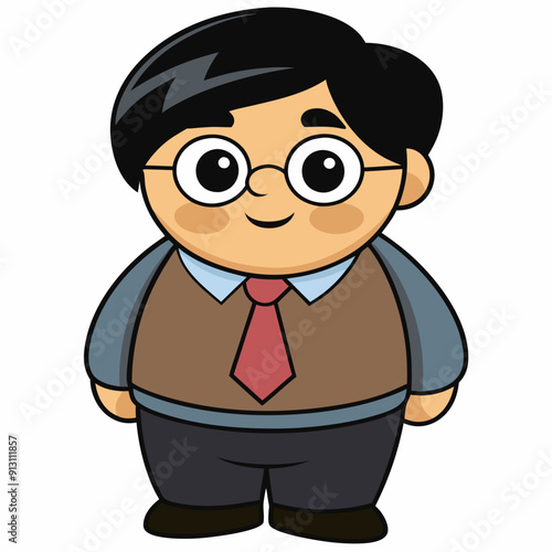 Cute chubby male teacher with black hair and glasses art vector