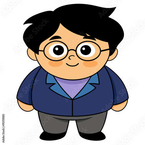 Cute chubby male teacher with black hair and glasses art vector