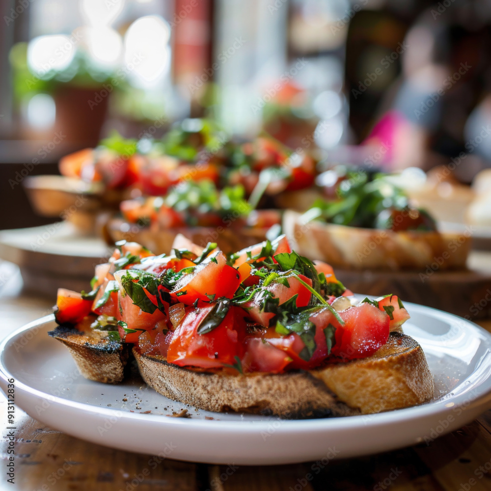 Close-up of Toasted Bread with Tomato and Basil Bruschetta Close-up of Toasted Bread with Tomato and Basil Bruschetta