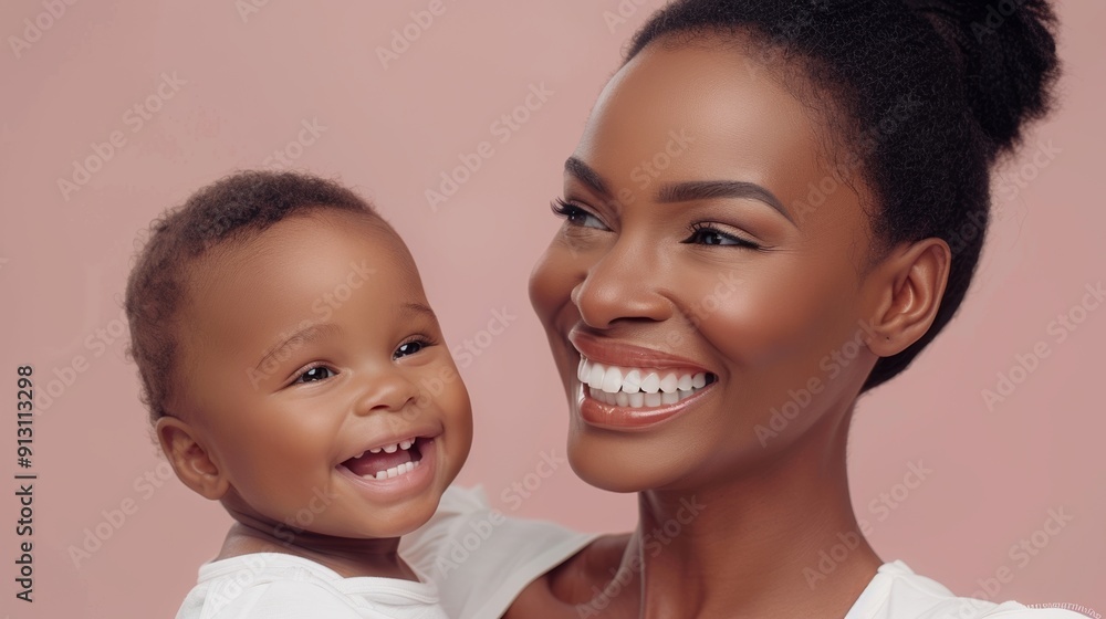 Heartwarming image of a woman gazing lovingly at her beaming baby in a studio setting, reflecting their deep bond. Heartwarming image of a woman gazing lovingly at her beaming baby in a studio setting, reflecting their deep bond.