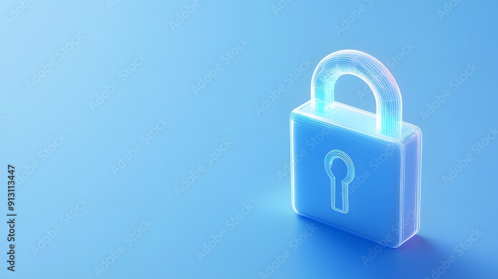 Glowing padlock icon representing security and protection on a blue gradient background. Ideal for technology and cybersecurity themes. Glowing padlock icon representing security and protection on a blue gradient background. Ideal for technology and cybersecurity themes.
