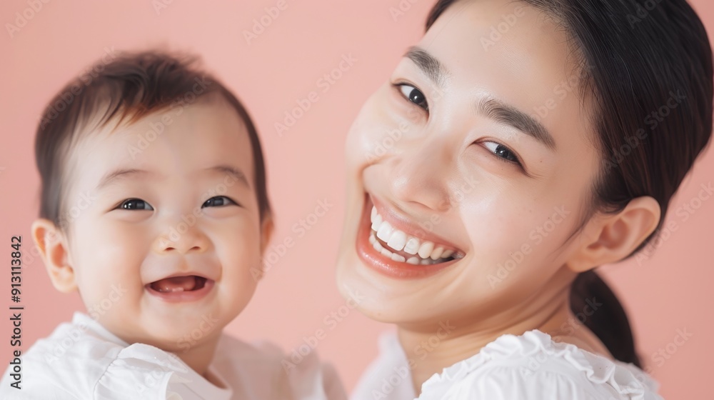 Endearing portrait of an Asian mother and her content baby, highlighting their loving connection and joyful expressions. Endearing portrait of an Asian mother and her content baby, highlighting their loving connection and joyful expressions.
