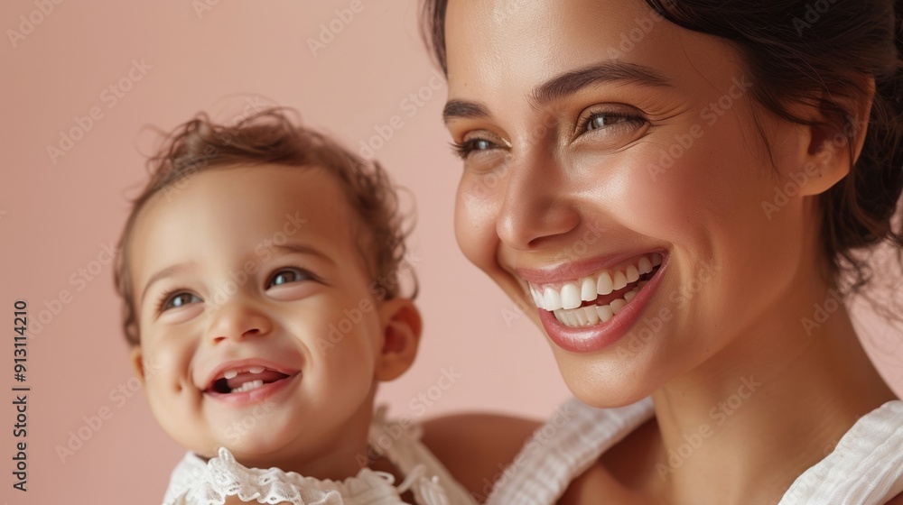 Loving gaze of a Brazilian mother towards her smiling baby, reflecting their strong bond. Loving gaze of a Brazilian mother towards her smiling baby, reflecting their strong bond.